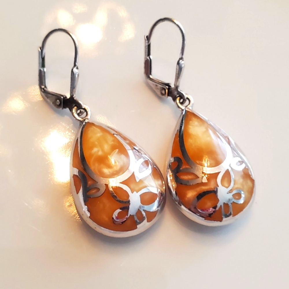 Alan K Designs Stering silver enamel Butterfly Teardrop earrings